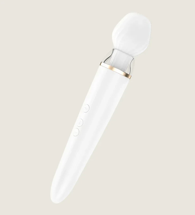 Satisfyer Double Wand-er Wand offers full-body massage and clitoris stimulation, while the shaft attachment pampers your G-spot and clitoris at once, in White color.