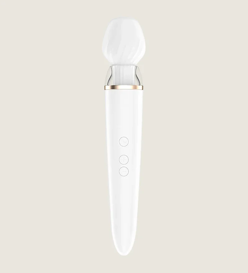 Satisfyer Double Wand-er Wand offers full-body massage and clitoris stimulation, while the shaft attachment pampers your G-spot and clitoris at once, in White color.